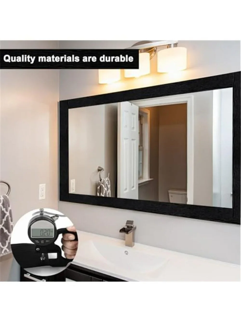 10M Black Wood Grain Mirror Frame Border Peel and Stick Wallpaper,